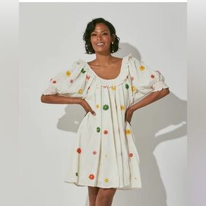 Cleobella Eleanor mini dress Anthropologie women’s sz small embroidered flowers
